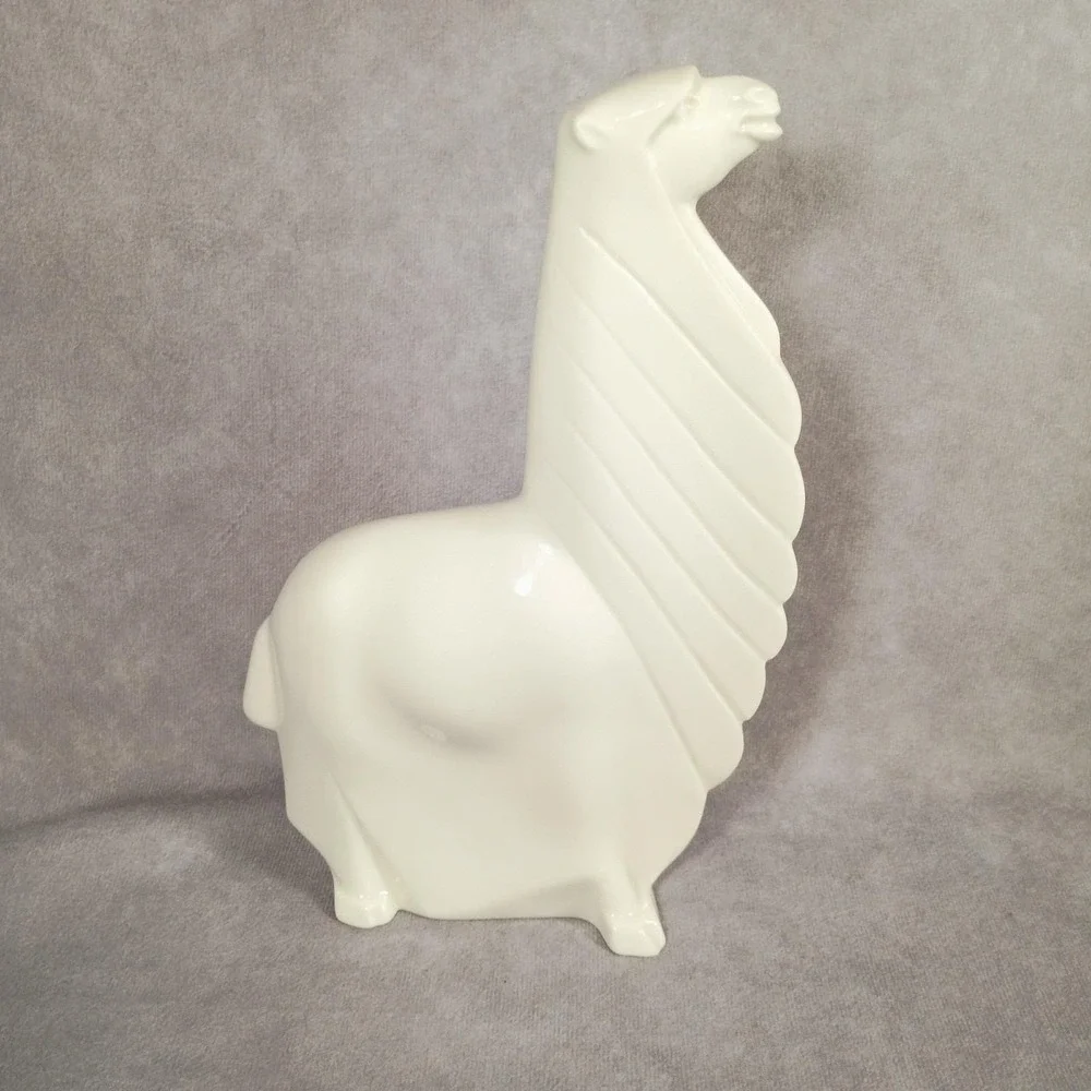 Vintage Lenox Art Deco Ivory Porcelain Llama Figurine Green Wreath Mark